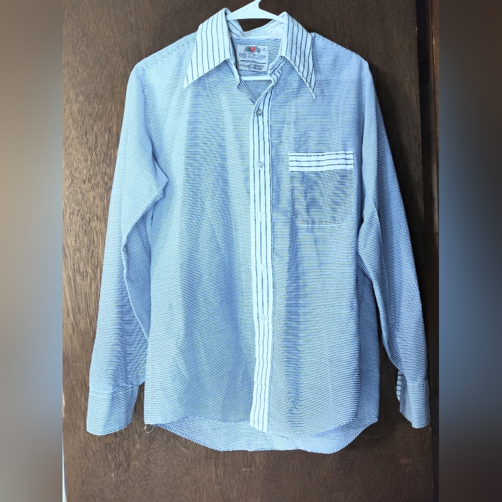 Vintage 1970's Fruit Of Loom Men's Blue Striped Shirt